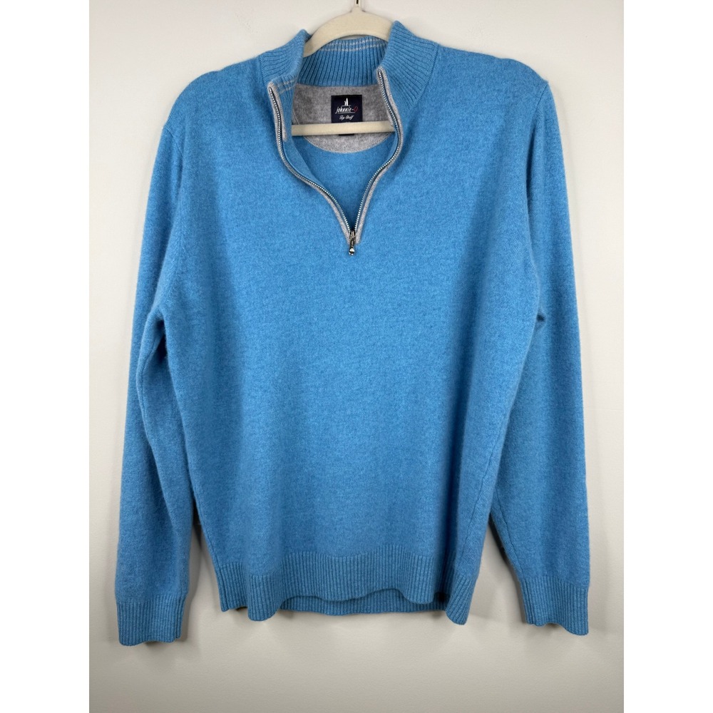 Johnnie-O Top Shelf Mens Large 100% Cashmere Quarter Zip Sweater Light Blue